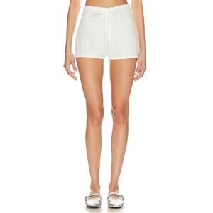 For Love & Lemons 'Allison' White Pointelle Ruffle Trim Front Bow Short Size M